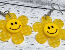 Load image into Gallery viewer, Sunflower Checkered Yellow Earrings - Decorative Flower Jewelry
