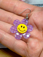 Load image into Gallery viewer, Charming Purple Checkered Sunflower Earrings -
