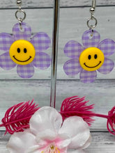 Load image into Gallery viewer, Charming Purple Checkered Sunflower Earrings -
