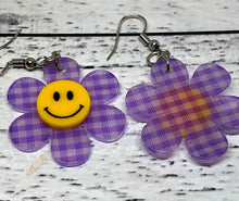 Load image into Gallery viewer, Charming Purple Checkered Sunflower Earrings -
