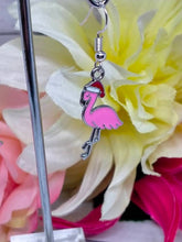 Load image into Gallery viewer, Christmas Flamingo Earrings - Pink Holiday Accessories - Festive Animal Jewelry
