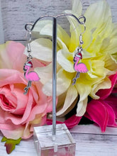 Load image into Gallery viewer, Christmas Flamingo Earrings - Pink Holiday Accessories - Festive Animal Jewelry
