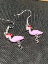 Load image into Gallery viewer, Christmas Flamingo Earrings - Pink Holiday Accessories - Festive Animal Jewelry
