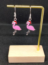 Load image into Gallery viewer, Christmas Flamingo Earrings - Pink Holiday Accessories - Festive Animal Jewelry
