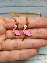 Load image into Gallery viewer, Christmas Flamingo Earrings - Pink Holiday Accessories - Festive Animal Jewelry

